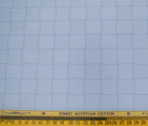 Soktas Men's Giza Cotton Checks Unstitched Shirting Fabric (Sky Blue )