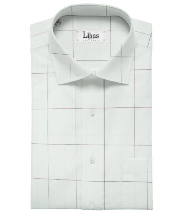 Soktas Men's Giza Cotton Checks Unstitched Shirting Fabric (White)