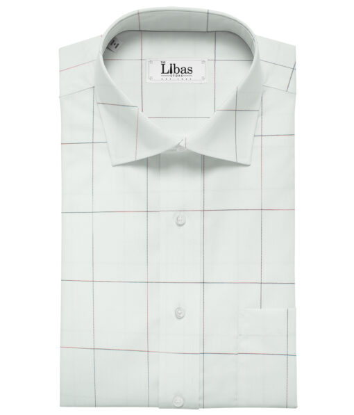 Soktas Men's Giza Cotton Checks Unstitched Shirting Fabric (White)