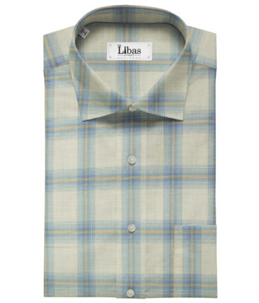 Soktas Men's Giza Cotton Checks Unstitched Shirting Fabric (Beige)