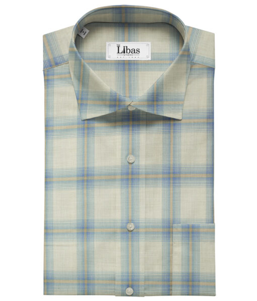 Soktas Men's Giza Cotton Checks Unstitched Shirting Fabric (Beige)