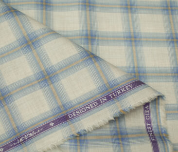 Soktas Men's Giza Cotton Checks Unstitched Shirting Fabric (Beige)