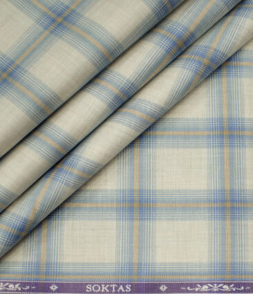 Soktas Men's Giza Cotton Checks Unstitched Shirting Fabric (Beige)