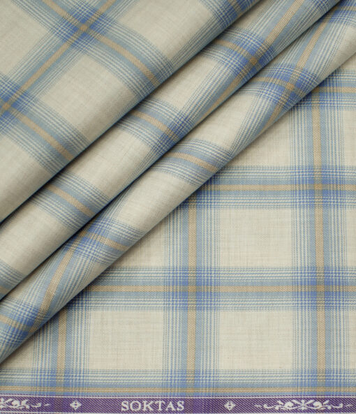Soktas Men's Giza Cotton Checks Unstitched Shirting Fabric (Beige)