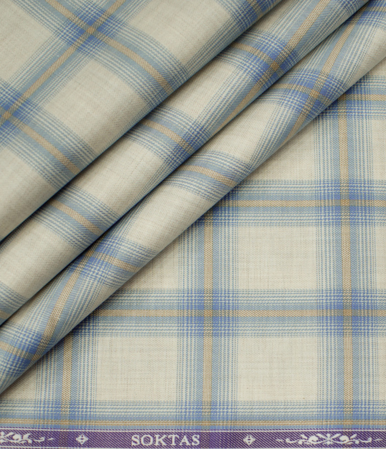 Soktas Men's Giza Cotton Checks Unstitched Shirting Fabric (Beige)
