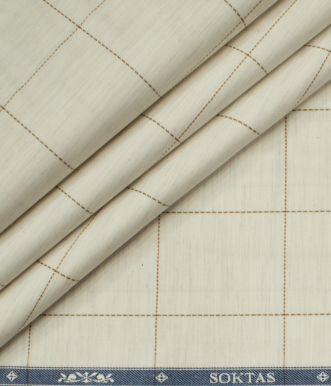 Soktas Men's Giza Cotton Checks Unstitched Shirting Fabric (Cream)