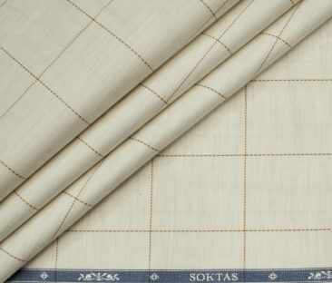 Soktas Men's Giza Cotton Checks Unstitched Shirting Fabric (Cream)