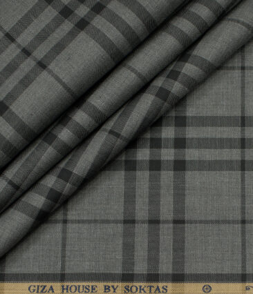 Soktas Men's Giza Cotton Checks Unstitched Shirting Fabric (Grey)