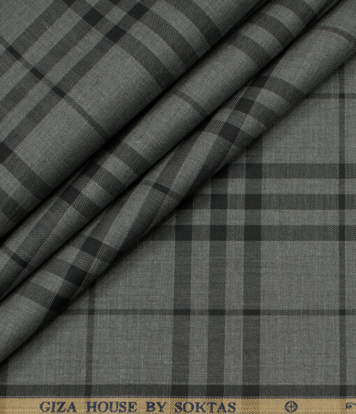Soktas Men's Giza Cotton Checks Unstitched Shirting Fabric (Grey)