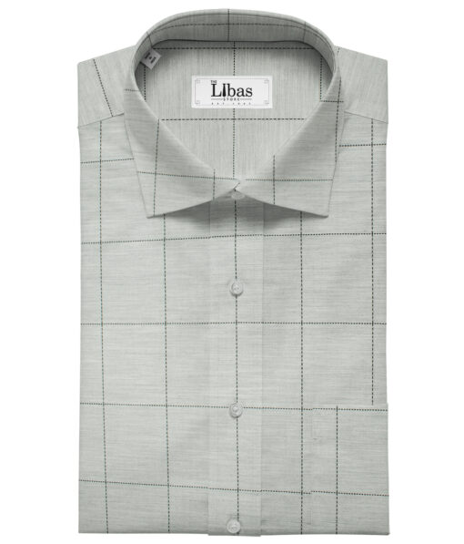 Soktas Men's Giza Cotton Checks Unstitched Shirting Fabric (Light Grey)