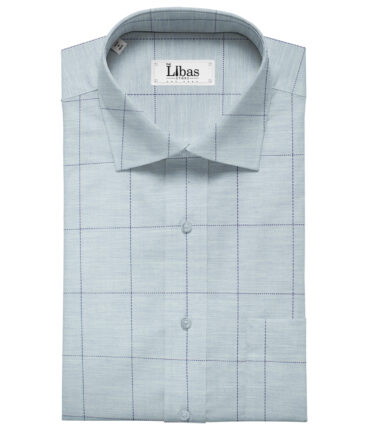 Soktas Men's Giza Cotton Checks Unstitched Shirting Fabric (Sky Blue )