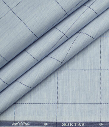 Soktas Men's Giza Cotton Checks Unstitched Shirting Fabric (Sky Blue )