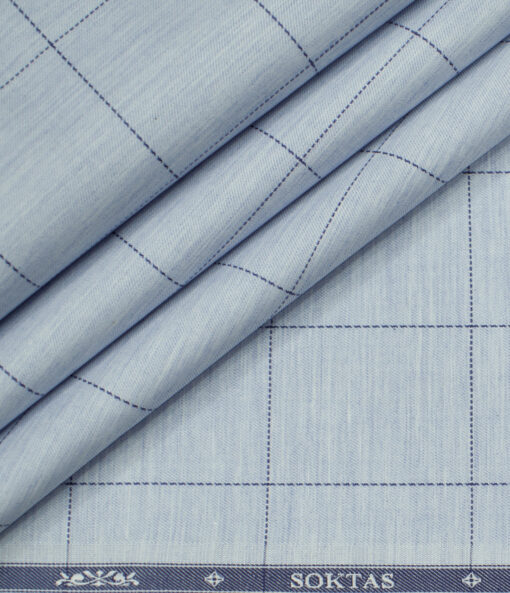 Soktas Men's Giza Cotton Checks Unstitched Shirting Fabric (Sky Blue )