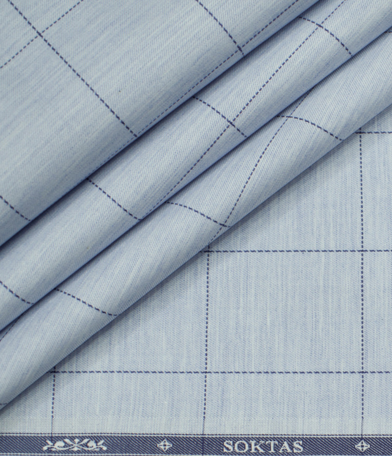 Soktas Men's Giza Cotton Checks Unstitched Shirting Fabric (Sky Blue )