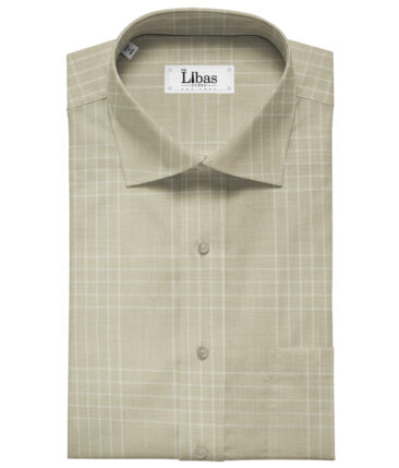 Soktas Men's Giza Cotton Checks Unstitched Shirting Fabric (Tan Beige )