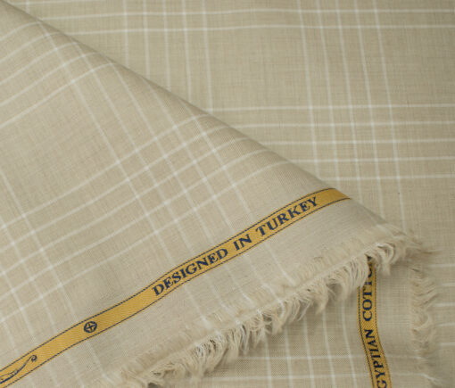 Soktas Men's Giza Cotton Checks Unstitched Shirting Fabric (Tan Beige )