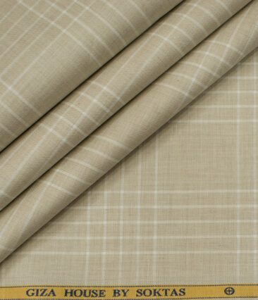 Soktas Men's Giza Cotton Checks Unstitched Shirting Fabric (Tan Beige )