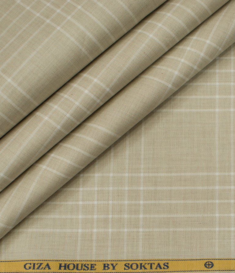 Soktas Men's Giza Cotton Checks Unstitched Shirting Fabric (Tan Beige )