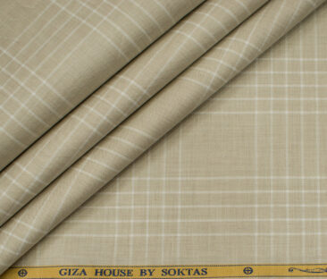 Soktas Men's Giza Cotton Checks Unstitched Shirting Fabric (Tan Beige )