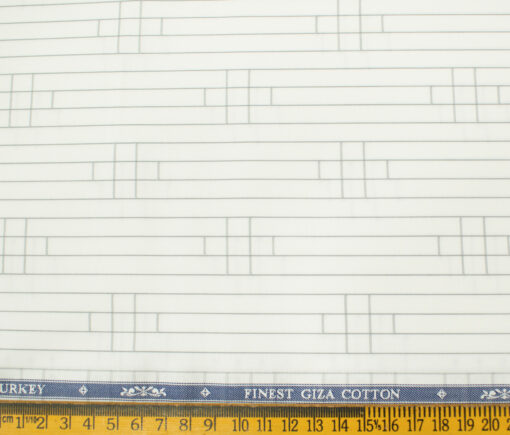 Soktas Men's Giza Cotton Striped Unstitched Shirting Fabric (Milky White)