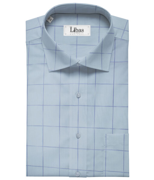 Soktas Men's Giza Cotton Checks Unstitched Shirting Fabric (Sky Blue ) - Image 2