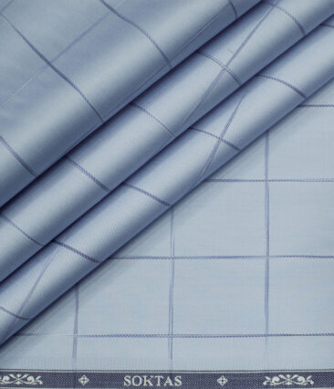 Soktas Men's Giza Cotton Checks Unstitched Shirting Fabric (Sky Blue )