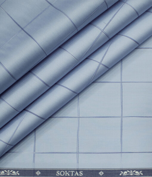 Soktas Men's Giza Cotton Checks Unstitched Shirting Fabric (Sky Blue )