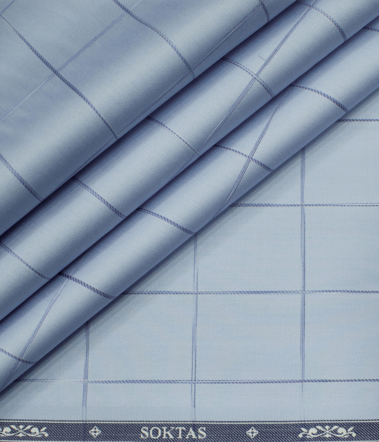 Soktas Men's Giza Cotton Checks Unstitched Shirting Fabric (Sky Blue )