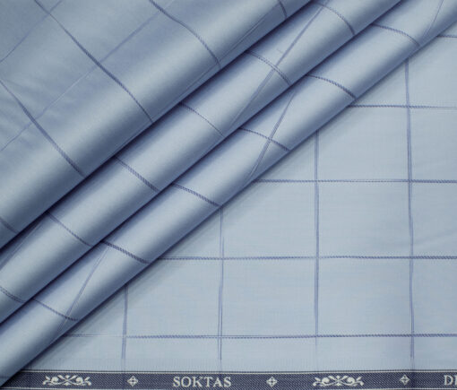 Soktas Men's Giza Cotton Checks Unstitched Shirting Fabric (Sky Blue )