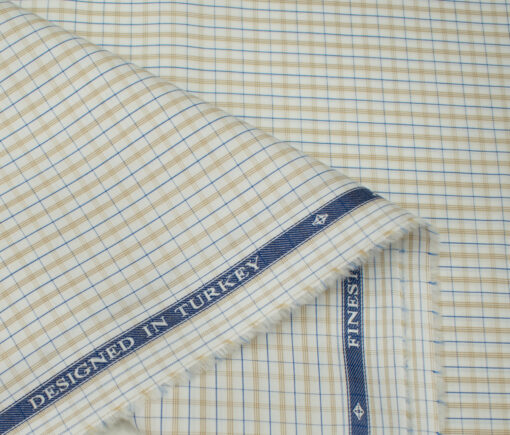 Soktas Men's Giza Cotton Checks Unstitched Shirting Fabric (Milky White)