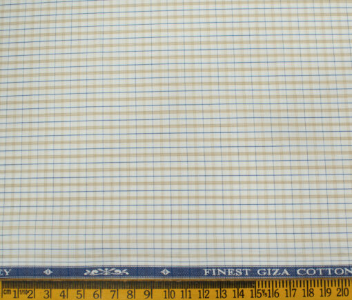 Soktas Men's Giza Cotton Checks Unstitched Shirting Fabric (Milky White)