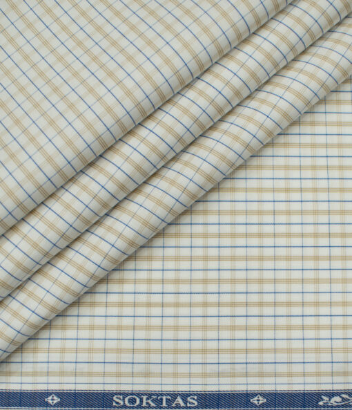 Soktas Men's Giza Cotton Checks Unstitched Shirting Fabric (Milky White)