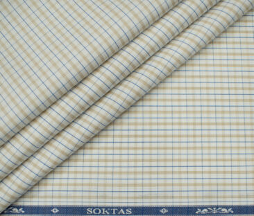 Soktas Men's Giza Cotton Checks Unstitched Shirting Fabric (Milky White)