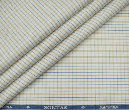 Soktas Men's Giza Cotton Checks Unstitched Shirting Fabric (Milky White)