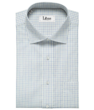 Soktas Men's Giza Cotton Checks Unstitched Shirting Fabric (White)