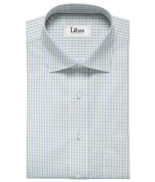Soktas Men's Giza Cotton Checks Unstitched Shirting Fabric (White)