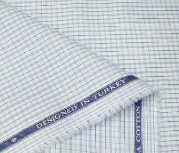 Soktas Men's Giza Cotton Checks Unstitched Shirting Fabric (White)
