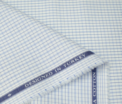 Soktas Men's Giza Cotton Checks Unstitched Shirting Fabric (White)