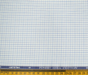 Soktas Men's Giza Cotton Checks Unstitched Shirting Fabric (White)