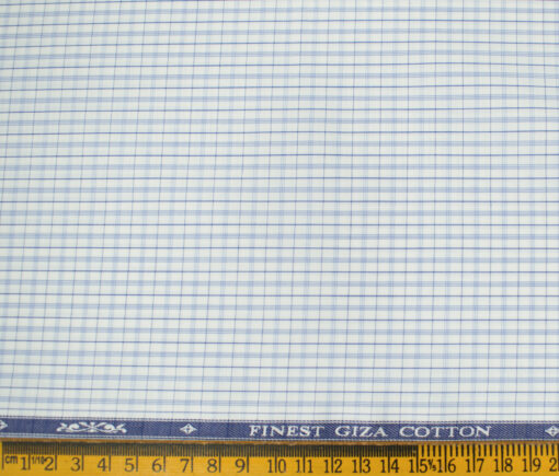 Soktas Men's Giza Cotton Checks Unstitched Shirting Fabric (White)