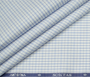 Soktas Men's Giza Cotton Checks Unstitched Shirting Fabric (White)