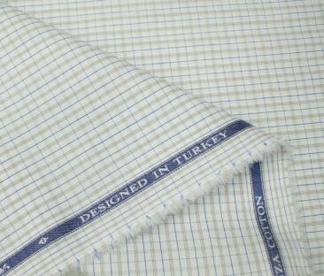 Soktas Men's Giza Cotton Checks Unstitched Shirting Fabric (White)