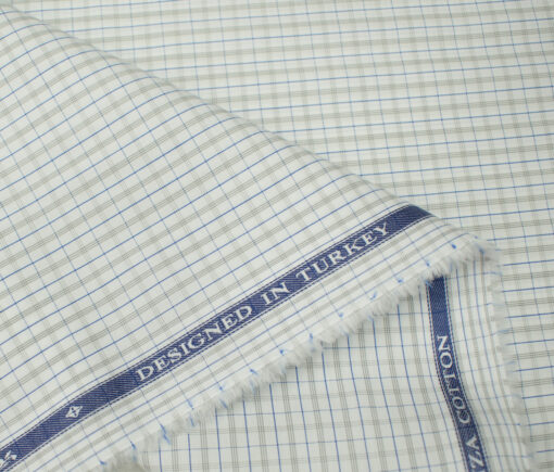 Soktas Men's Giza Cotton Checks Unstitched Shirting Fabric (White)