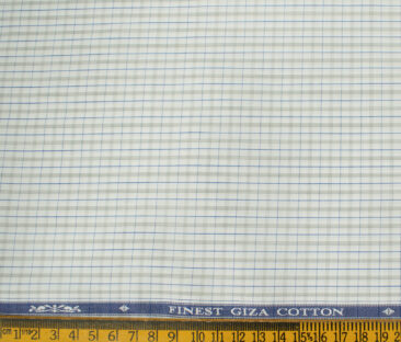 Soktas Men's Giza Cotton Checks Unstitched Shirting Fabric (White)