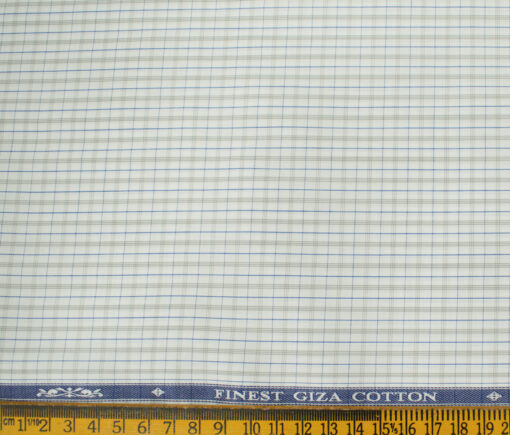 Soktas Men's Giza Cotton Checks Unstitched Shirting Fabric (White)