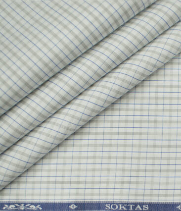 Soktas Men's Giza Cotton Checks Unstitched Shirting Fabric (White)