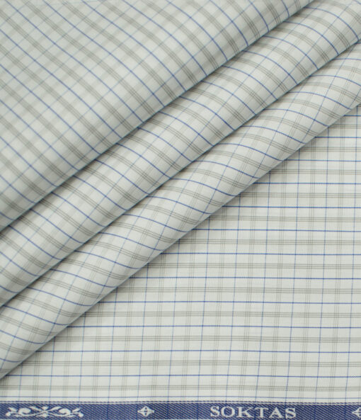 Soktas Men's Giza Cotton Checks Unstitched Shirting Fabric (White)