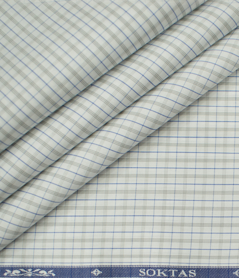Soktas Men's Giza Cotton Checks Unstitched Shirting Fabric (White)