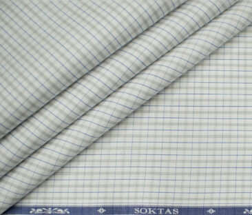 Soktas Men's Giza Cotton Checks Unstitched Shirting Fabric (White)