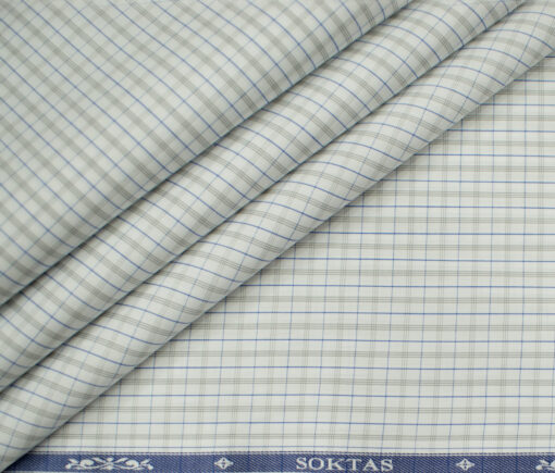 Soktas Men's Giza Cotton Checks Unstitched Shirting Fabric (White)